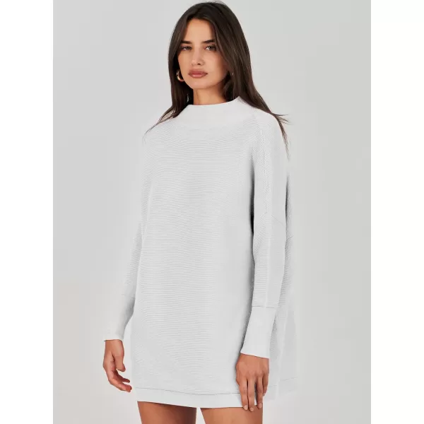 imageANRABESS Women 2023 Trendy Casual Turtleneck Batwing Sleeve Slouchy Oversized Ribbed Knit Tunic Sweaters PulloverGrey