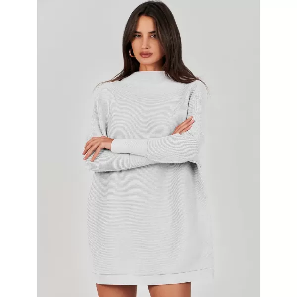 imageANRABESS Women 2023 Trendy Casual Turtleneck Batwing Sleeve Slouchy Oversized Ribbed Knit Tunic Sweaters PulloverGrey