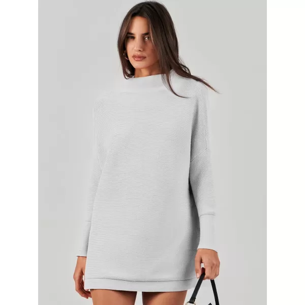 imageANRABESS Women 2023 Trendy Casual Turtleneck Batwing Sleeve Slouchy Oversized Ribbed Knit Tunic Sweaters PulloverGrey