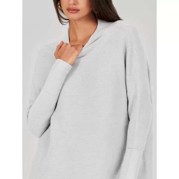 imageANRABESS Women 2023 Trendy Casual Turtleneck Batwing Sleeve Slouchy Oversized Ribbed Knit Tunic Sweaters PulloverGrey