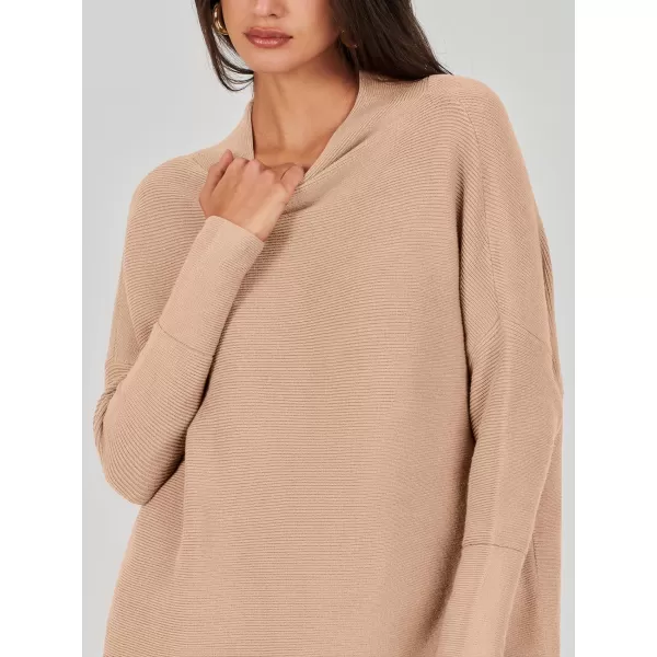 imageANRABESS Women 2023 Trendy Casual Turtleneck Batwing Sleeve Slouchy Oversized Ribbed Knit Tunic Sweaters PulloverKhaki