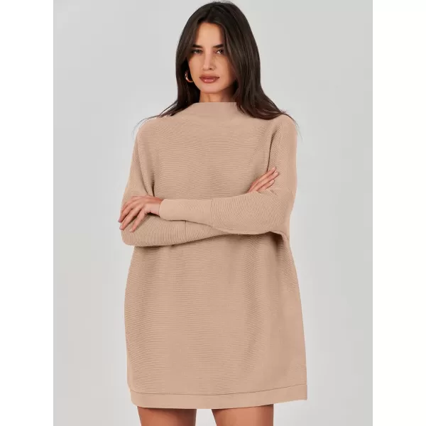 imageANRABESS Women 2023 Trendy Casual Turtleneck Batwing Sleeve Slouchy Oversized Ribbed Knit Tunic Sweaters PulloverKhaki