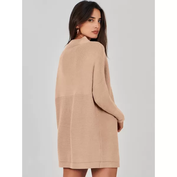 imageANRABESS Women 2023 Trendy Casual Turtleneck Batwing Sleeve Slouchy Oversized Ribbed Knit Tunic Sweaters PulloverKhaki