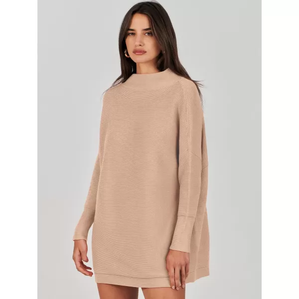imageANRABESS Women 2023 Trendy Casual Turtleneck Batwing Sleeve Slouchy Oversized Ribbed Knit Tunic Sweaters PulloverKhaki