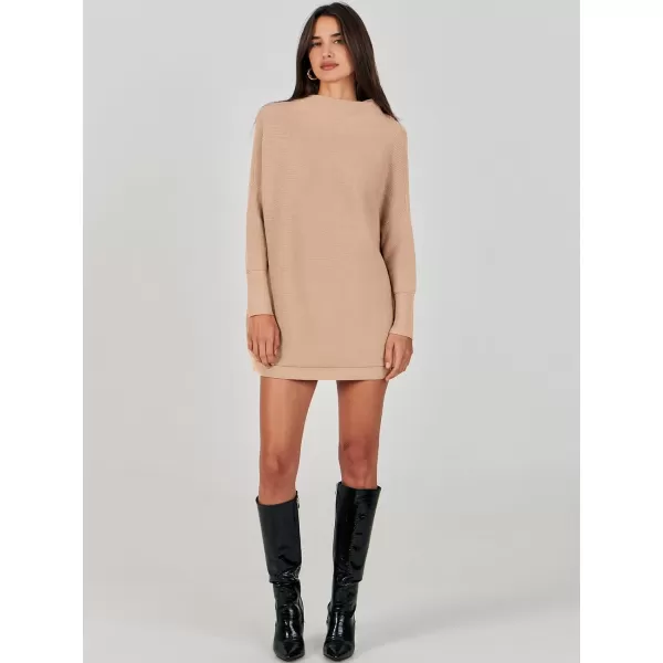imageANRABESS Women 2023 Trendy Casual Turtleneck Batwing Sleeve Slouchy Oversized Ribbed Knit Tunic Sweaters PulloverKhaki