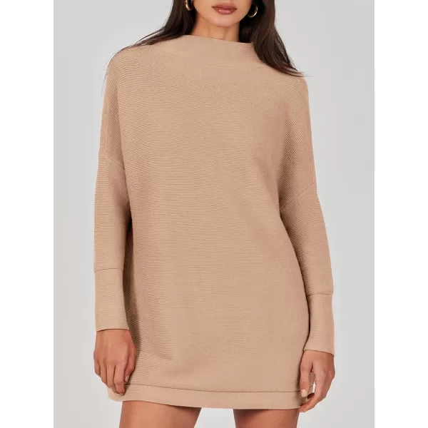 imageANRABESS Women 2023 Trendy Casual Turtleneck Batwing Sleeve Slouchy Oversized Ribbed Knit Tunic Sweaters PulloverKhaki