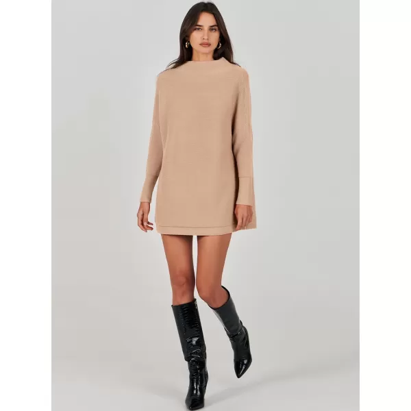 imageANRABESS Women 2023 Trendy Casual Turtleneck Batwing Sleeve Slouchy Oversized Ribbed Knit Tunic Sweaters PulloverKhaki