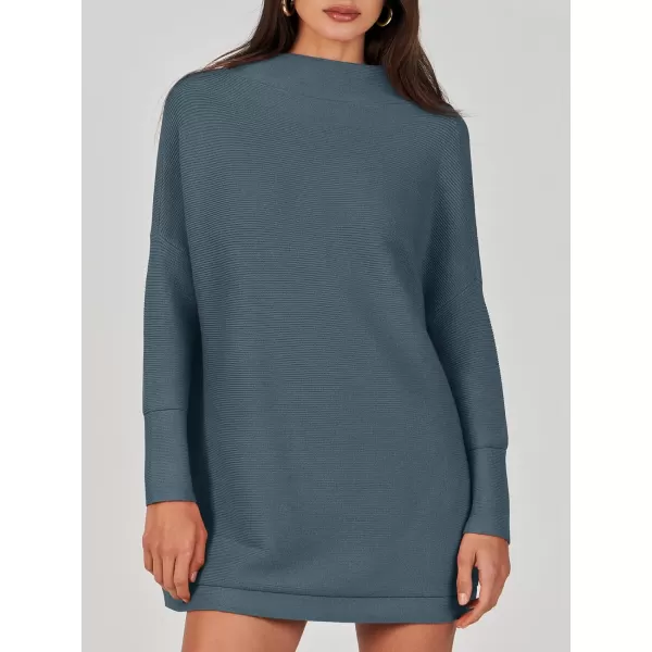 imageANRABESS Women 2023 Trendy Casual Turtleneck Batwing Sleeve Slouchy Oversized Ribbed Knit Tunic Sweaters PulloverNavyblue