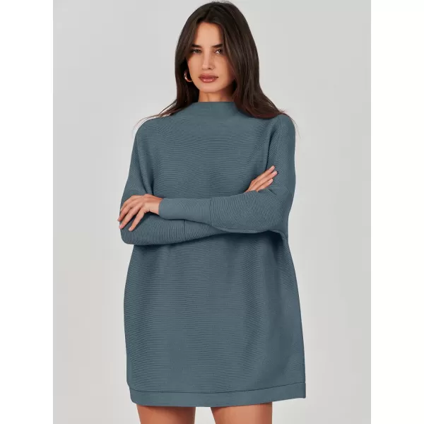 imageANRABESS Women 2023 Trendy Casual Turtleneck Batwing Sleeve Slouchy Oversized Ribbed Knit Tunic Sweaters PulloverNavyblue