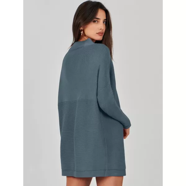 imageANRABESS Women 2023 Trendy Casual Turtleneck Batwing Sleeve Slouchy Oversized Ribbed Knit Tunic Sweaters PulloverNavyblue