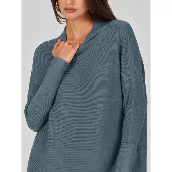imageANRABESS Women 2023 Trendy Casual Turtleneck Batwing Sleeve Slouchy Oversized Ribbed Knit Tunic Sweaters PulloverNavyblue