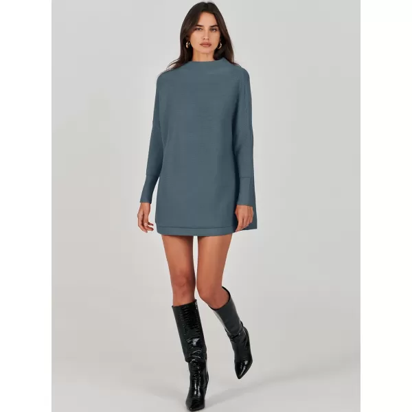 imageANRABESS Women 2023 Trendy Casual Turtleneck Batwing Sleeve Slouchy Oversized Ribbed Knit Tunic Sweaters PulloverNavyblue