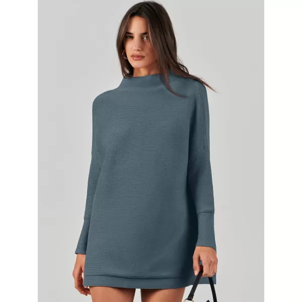 imageANRABESS Women 2023 Trendy Casual Turtleneck Batwing Sleeve Slouchy Oversized Ribbed Knit Tunic Sweaters PulloverNavyblue