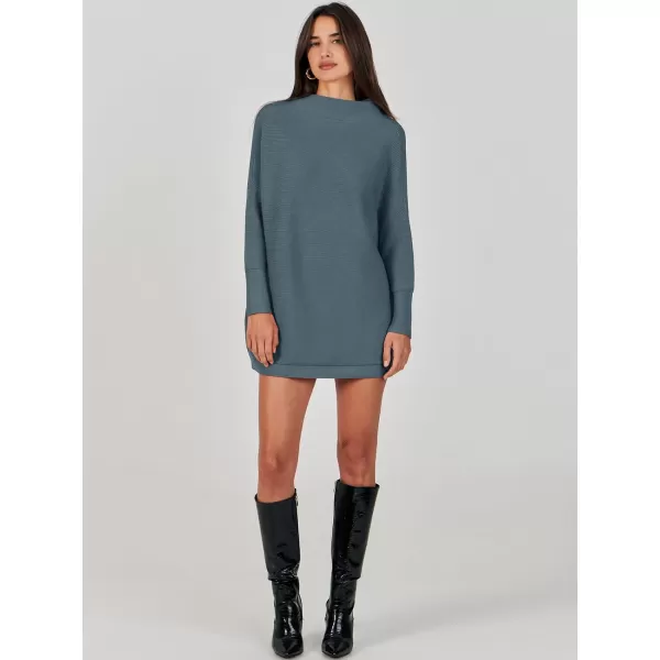 imageANRABESS Women 2023 Trendy Casual Turtleneck Batwing Sleeve Slouchy Oversized Ribbed Knit Tunic Sweaters PulloverNavyblue