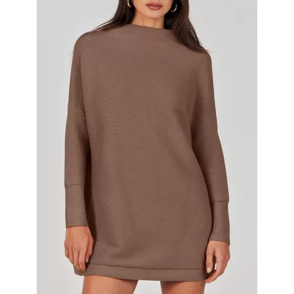 imageANRABESS Women 2023 Trendy Casual Turtleneck Batwing Sleeve Slouchy Oversized Ribbed Knit Tunic Sweaters PulloverNutmeg