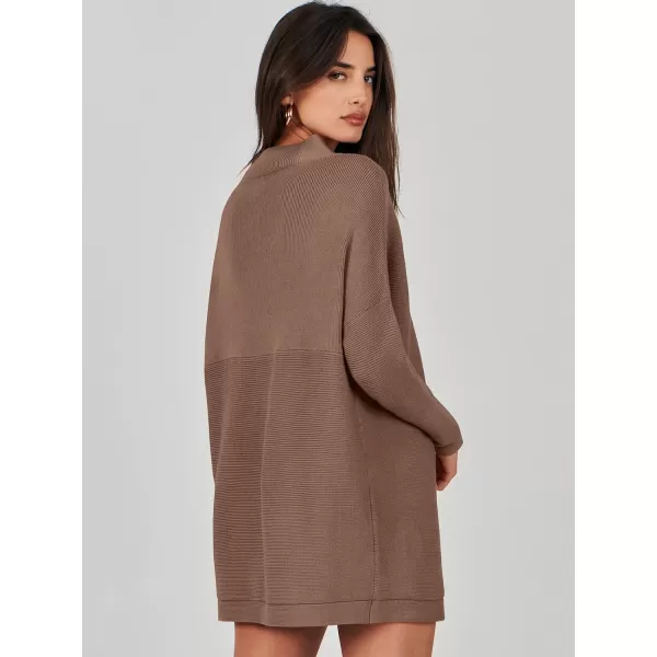 imageANRABESS Women 2023 Trendy Casual Turtleneck Batwing Sleeve Slouchy Oversized Ribbed Knit Tunic Sweaters PulloverNutmeg