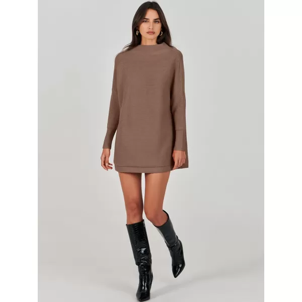 imageANRABESS Women 2023 Trendy Casual Turtleneck Batwing Sleeve Slouchy Oversized Ribbed Knit Tunic Sweaters PulloverNutmeg