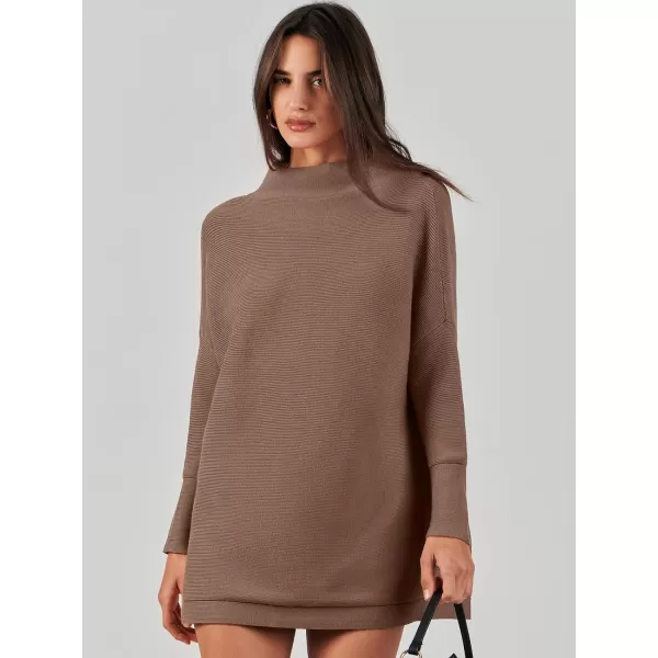 imageANRABESS Women 2023 Trendy Casual Turtleneck Batwing Sleeve Slouchy Oversized Ribbed Knit Tunic Sweaters PulloverNutmeg