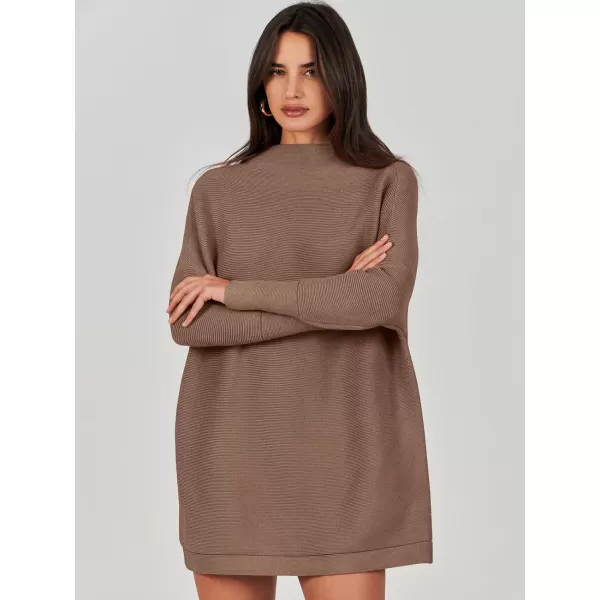 imageANRABESS Women 2023 Trendy Casual Turtleneck Batwing Sleeve Slouchy Oversized Ribbed Knit Tunic Sweaters PulloverNutmeg