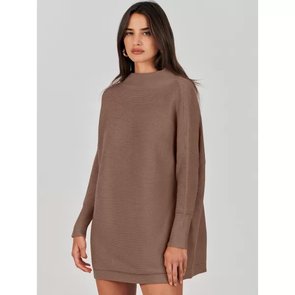 imageANRABESS Women 2023 Trendy Casual Turtleneck Batwing Sleeve Slouchy Oversized Ribbed Knit Tunic Sweaters PulloverNutmeg