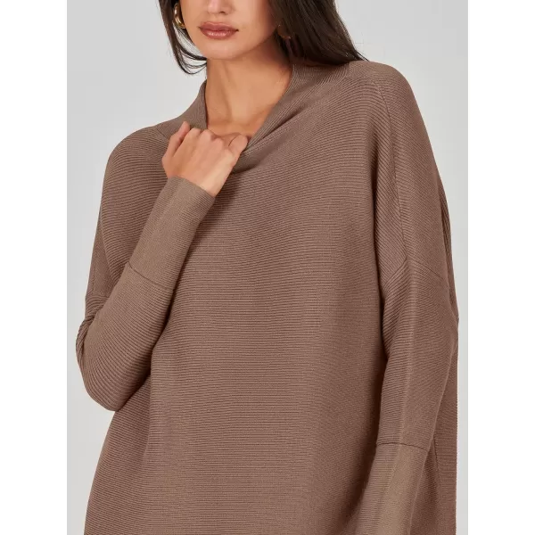 imageANRABESS Women 2023 Trendy Casual Turtleneck Batwing Sleeve Slouchy Oversized Ribbed Knit Tunic Sweaters PulloverNutmeg