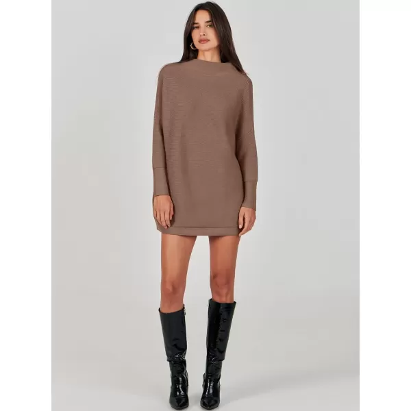 imageANRABESS Women 2023 Trendy Casual Turtleneck Batwing Sleeve Slouchy Oversized Ribbed Knit Tunic Sweaters PulloverNutmeg