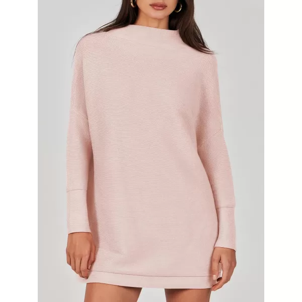 imageANRABESS Women 2023 Trendy Casual Turtleneck Batwing Sleeve Slouchy Oversized Ribbed Knit Tunic Sweaters PulloverPink