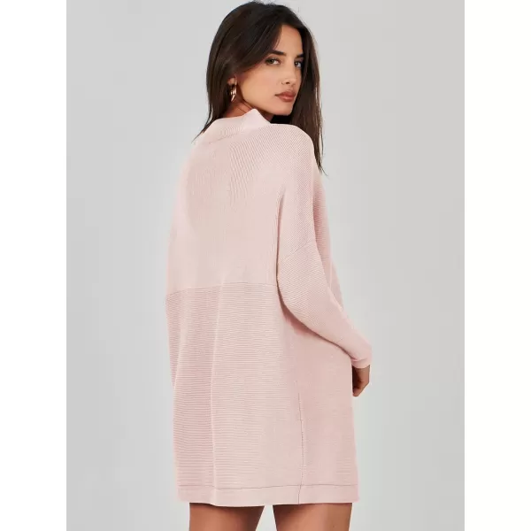 imageANRABESS Women 2023 Trendy Casual Turtleneck Batwing Sleeve Slouchy Oversized Ribbed Knit Tunic Sweaters PulloverPink