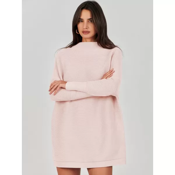 imageANRABESS Women 2023 Trendy Casual Turtleneck Batwing Sleeve Slouchy Oversized Ribbed Knit Tunic Sweaters PulloverPink