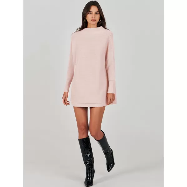 imageANRABESS Women 2023 Trendy Casual Turtleneck Batwing Sleeve Slouchy Oversized Ribbed Knit Tunic Sweaters PulloverPink