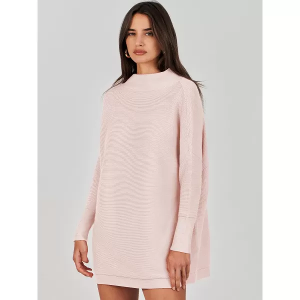 imageANRABESS Women 2023 Trendy Casual Turtleneck Batwing Sleeve Slouchy Oversized Ribbed Knit Tunic Sweaters PulloverPink