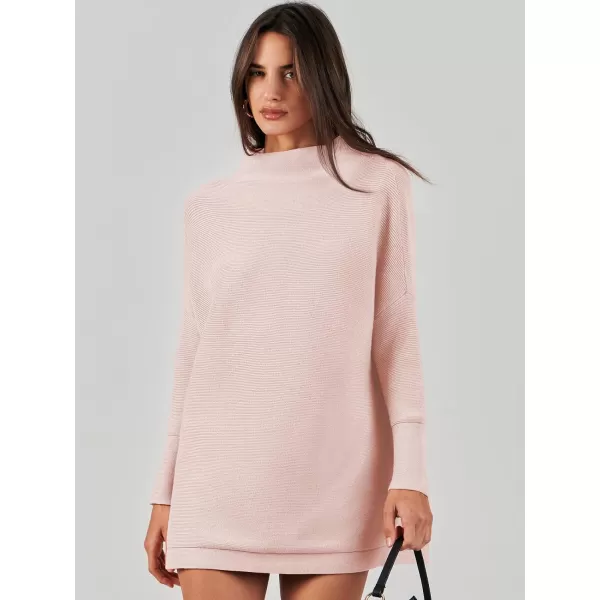 imageANRABESS Women 2023 Trendy Casual Turtleneck Batwing Sleeve Slouchy Oversized Ribbed Knit Tunic Sweaters PulloverPink