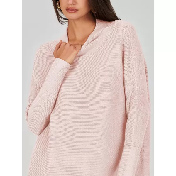 imageANRABESS Women 2023 Trendy Casual Turtleneck Batwing Sleeve Slouchy Oversized Ribbed Knit Tunic Sweaters PulloverPink