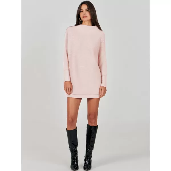 imageANRABESS Women 2023 Trendy Casual Turtleneck Batwing Sleeve Slouchy Oversized Ribbed Knit Tunic Sweaters PulloverPink