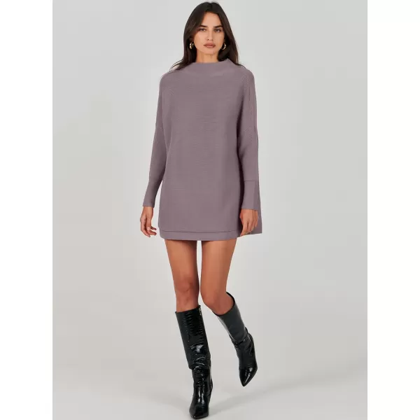 imageANRABESS Women 2023 Trendy Casual Turtleneck Batwing Sleeve Slouchy Oversized Ribbed Knit Tunic Sweaters PulloverPurple