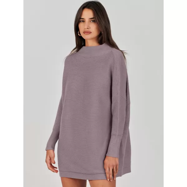 imageANRABESS Women 2023 Trendy Casual Turtleneck Batwing Sleeve Slouchy Oversized Ribbed Knit Tunic Sweaters PulloverPurple