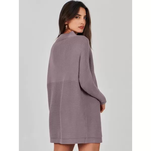 imageANRABESS Women 2023 Trendy Casual Turtleneck Batwing Sleeve Slouchy Oversized Ribbed Knit Tunic Sweaters PulloverPurple