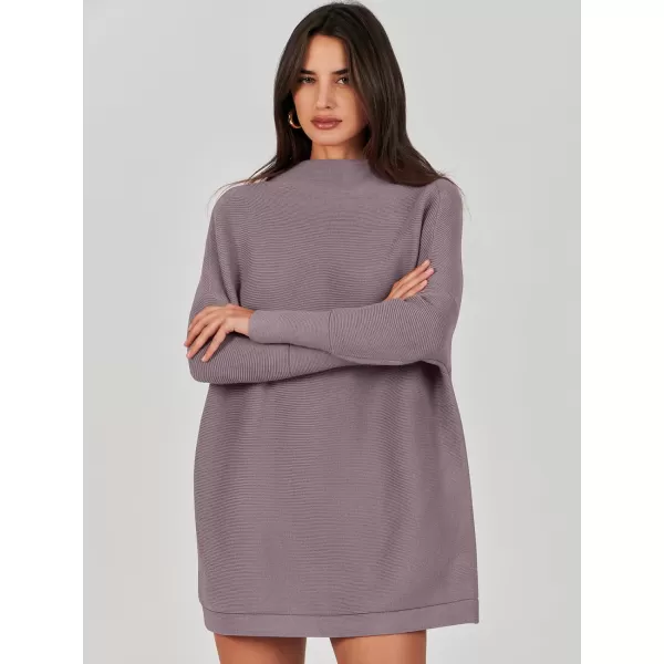 imageANRABESS Women 2023 Trendy Casual Turtleneck Batwing Sleeve Slouchy Oversized Ribbed Knit Tunic Sweaters PulloverPurple
