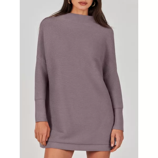 imageANRABESS Women 2023 Trendy Casual Turtleneck Batwing Sleeve Slouchy Oversized Ribbed Knit Tunic Sweaters PulloverPurple