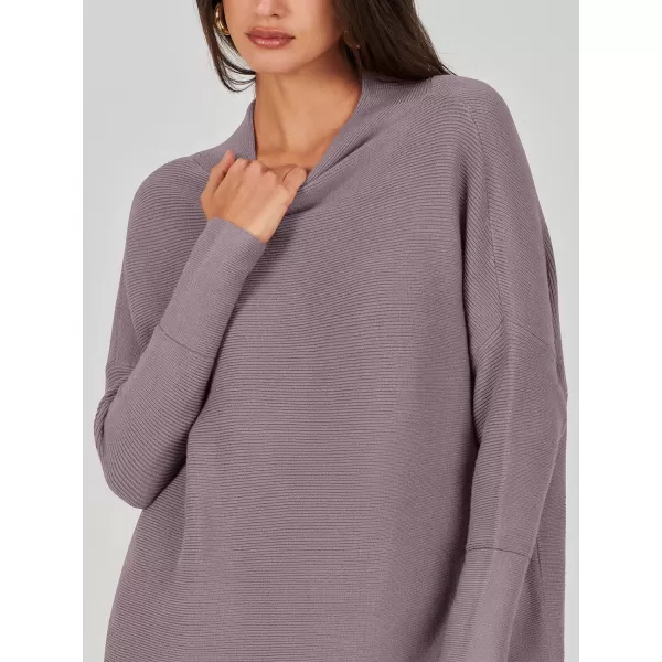 imageANRABESS Women 2023 Trendy Casual Turtleneck Batwing Sleeve Slouchy Oversized Ribbed Knit Tunic Sweaters PulloverPurple