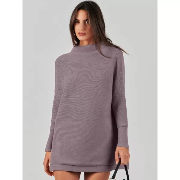 imageANRABESS Women 2023 Trendy Casual Turtleneck Batwing Sleeve Slouchy Oversized Ribbed Knit Tunic Sweaters PulloverPurple