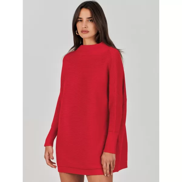 imageANRABESS Women 2023 Trendy Casual Turtleneck Batwing Sleeve Slouchy Oversized Ribbed Knit Tunic Sweaters PulloverRed