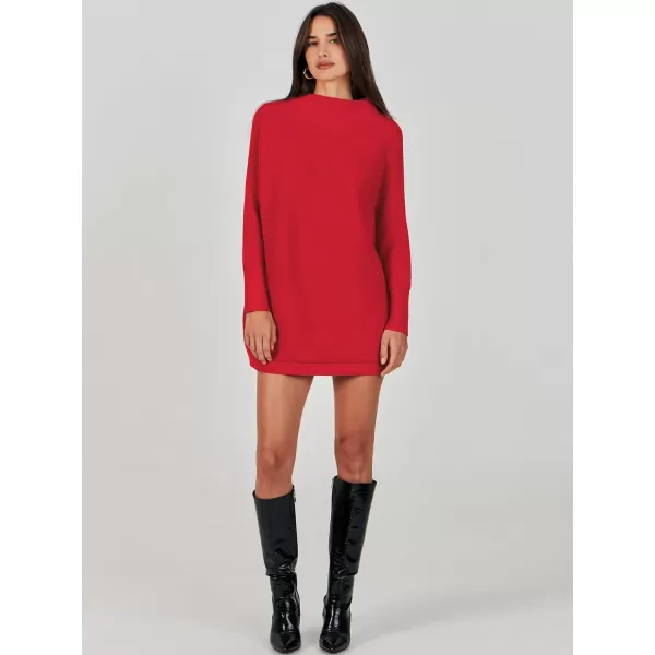 imageANRABESS Women 2023 Trendy Casual Turtleneck Batwing Sleeve Slouchy Oversized Ribbed Knit Tunic Sweaters PulloverRed