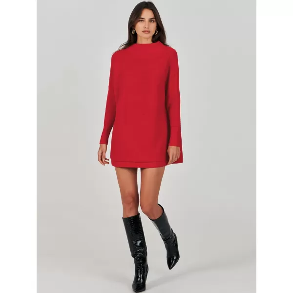 imageANRABESS Women 2023 Trendy Casual Turtleneck Batwing Sleeve Slouchy Oversized Ribbed Knit Tunic Sweaters PulloverRed