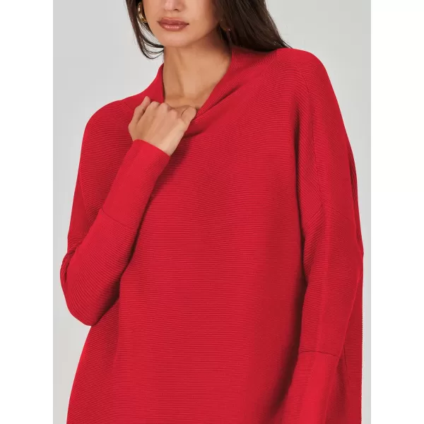 imageANRABESS Women 2023 Trendy Casual Turtleneck Batwing Sleeve Slouchy Oversized Ribbed Knit Tunic Sweaters PulloverRed