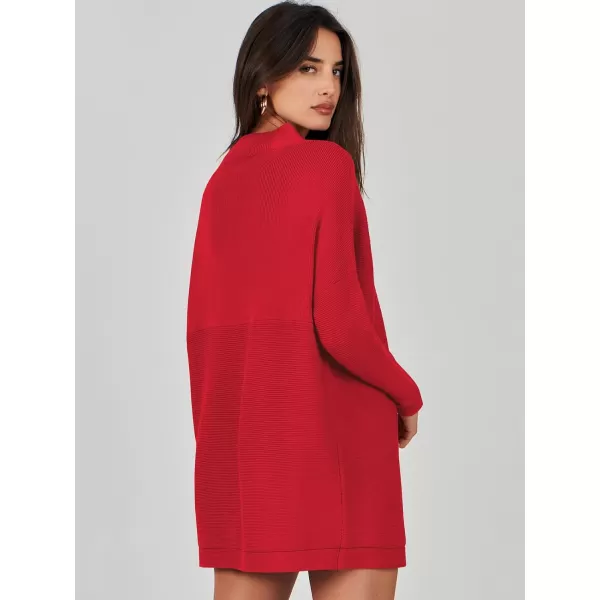 imageANRABESS Women 2023 Trendy Casual Turtleneck Batwing Sleeve Slouchy Oversized Ribbed Knit Tunic Sweaters PulloverRed