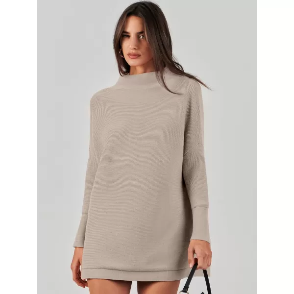 imageANRABESS Women 2023 Trendy Casual Turtleneck Batwing Sleeve Slouchy Oversized Ribbed Knit Tunic Sweaters PulloverRed Apricot