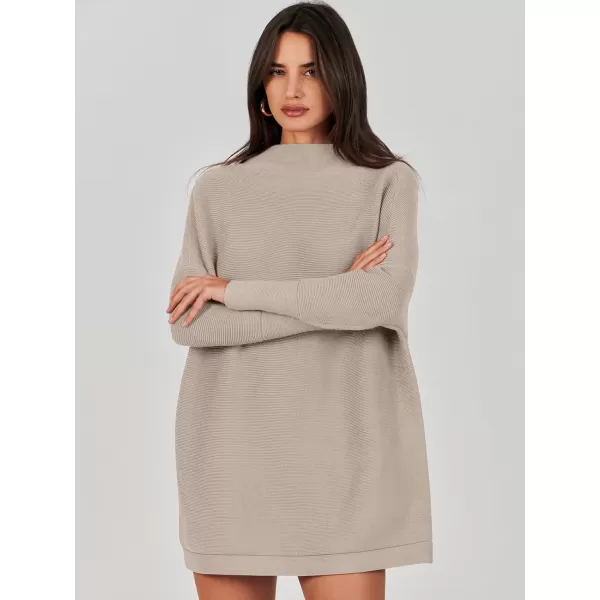 imageANRABESS Women 2023 Trendy Casual Turtleneck Batwing Sleeve Slouchy Oversized Ribbed Knit Tunic Sweaters PulloverRed Apricot