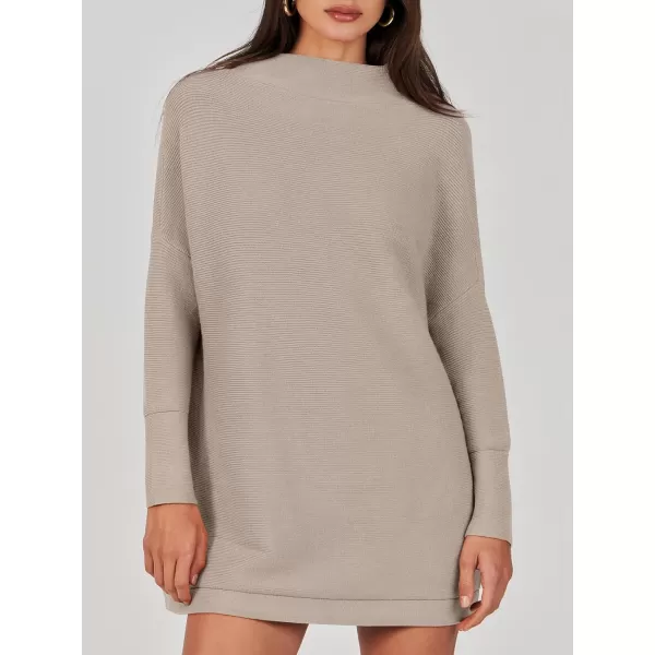 imageANRABESS Women 2023 Trendy Casual Turtleneck Batwing Sleeve Slouchy Oversized Ribbed Knit Tunic Sweaters PulloverRed Apricot