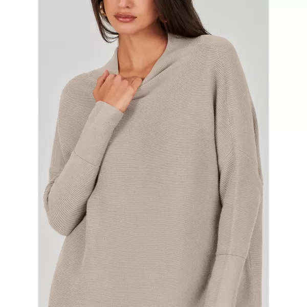 imageANRABESS Women 2023 Trendy Casual Turtleneck Batwing Sleeve Slouchy Oversized Ribbed Knit Tunic Sweaters PulloverRed Apricot